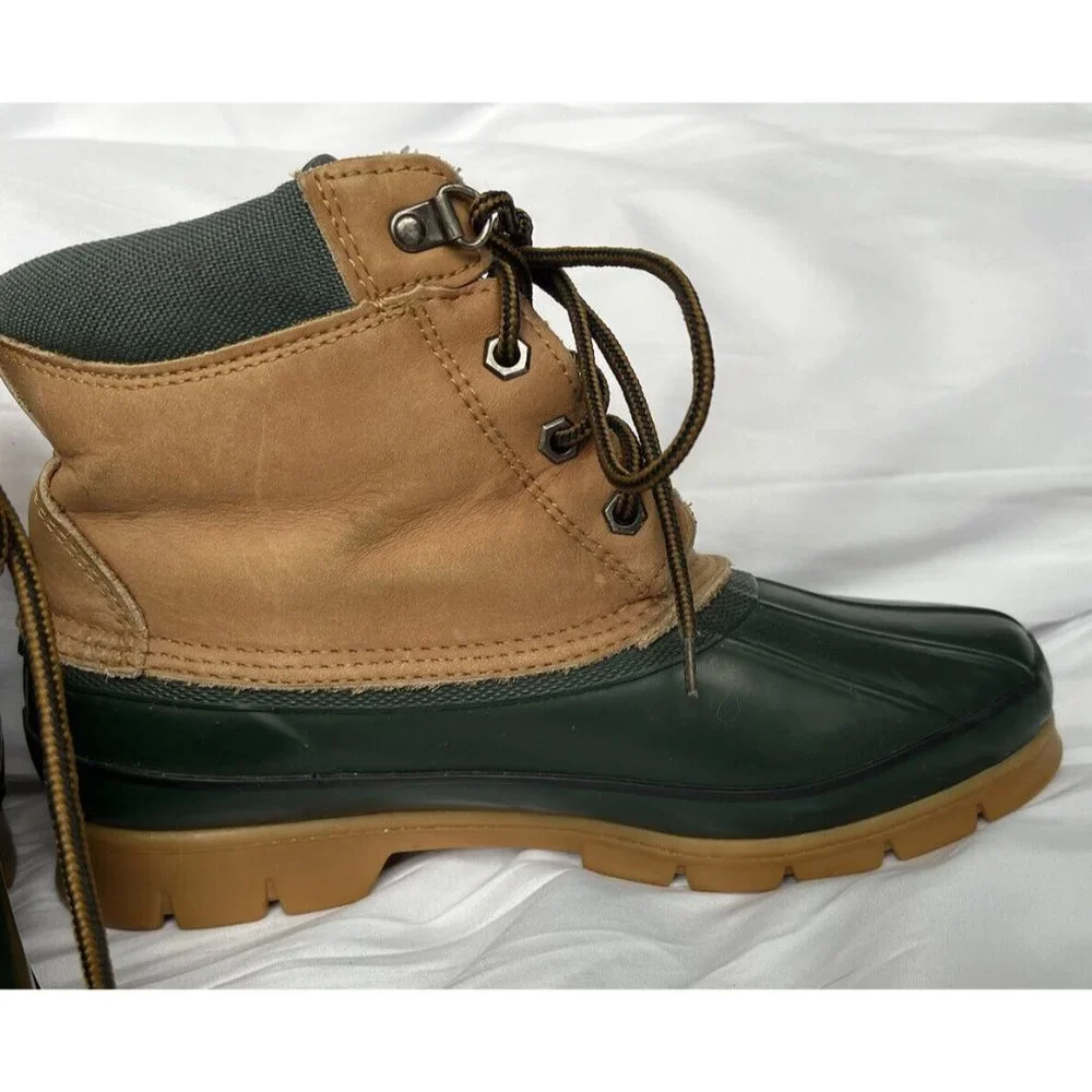 Lands End Mens 7‎ Womens 9 Boots Tan Green  Duck Thinsulate Waterproof EUC
